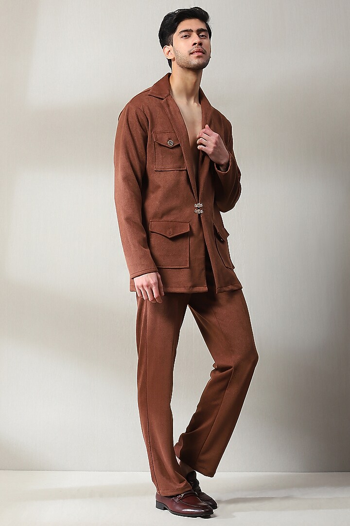 Rust Corduroy Velvet Swarovski Embellished Co-Ord Set by Soniya G Men at Pernia's Pop Up Shop