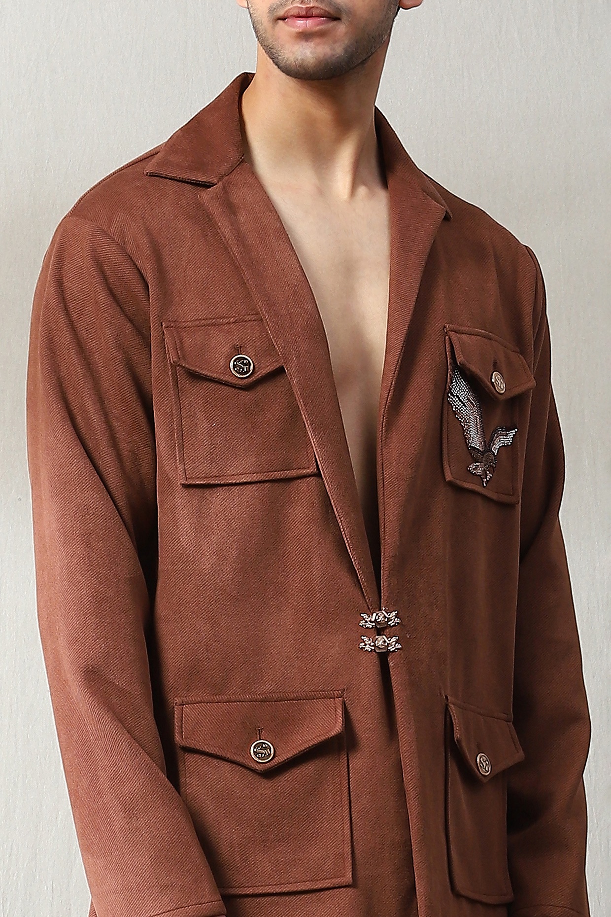 Rust Corduroy Velvet Swarovski Embellished Co-Ord Set by Soniya G