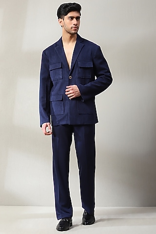 Violet Blue Corduroy Velvet Co-Ord Set by Soniya G Men