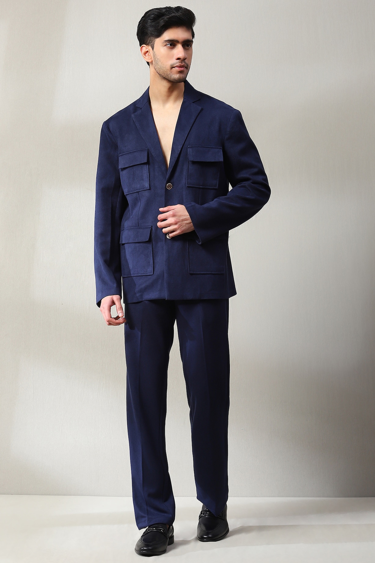 Violet Blue Corduroy Velvet Co-Ord Set by Soniya G Men at Pernia's