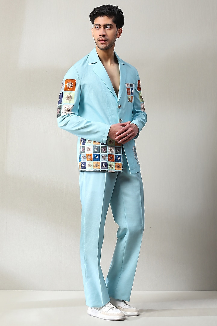 Light Blue Cotton Printed Co-Ord Set by Soniya G Men at Pernia's Pop Up Shop