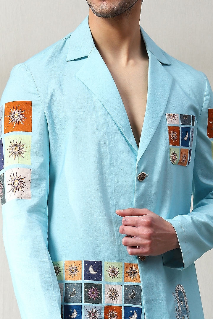 Light Blue Cotton Printed Co-Ord Set by Soniya G Men at Pernia's Pop Up Shop