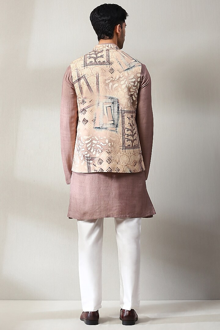 Dusky Pink Handloom Embroidered Nehru Jacket Set by Soniya G Men at Pernia's Pop Up Shop