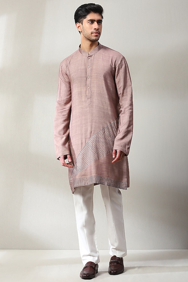Dusky Pink Handloom Embroidered Nehru Jacket Set by Soniya G Men at Pernia's Pop Up Shop