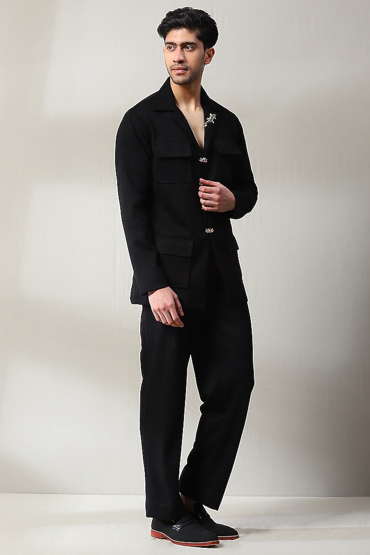 Black Corduroy Velvet Swarovski Embellished Co-Ord Set by Soniya G Men at  Pernia's Pop Up Shop