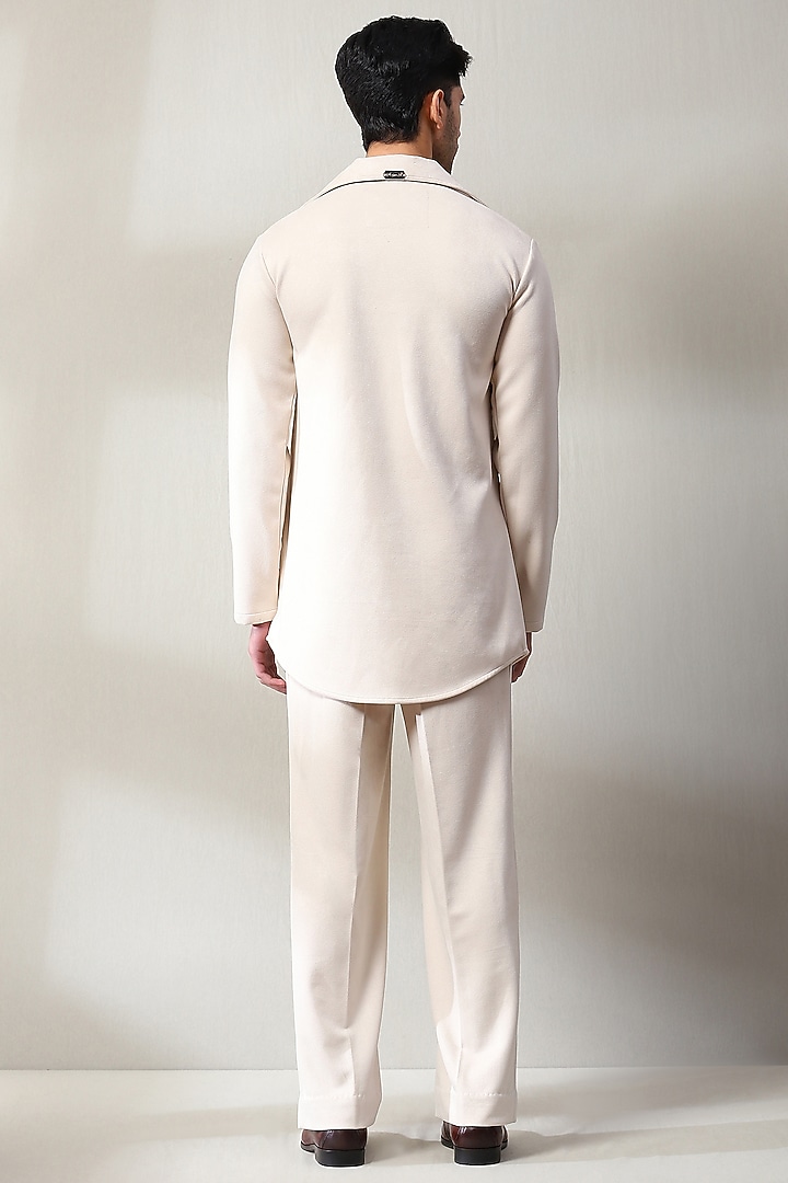 Ivory Corduroy Velvet Swarovski Embellished Co-Ord Set by Soniya G Men at Pernia's Pop Up Shop