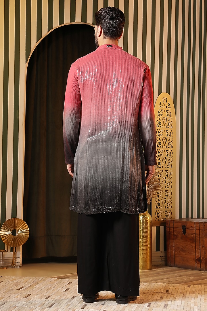 Crimson-Charcoal Sequin Georgette Embellished Kurta Set by Soniya G Men at Pernia's Pop Up Shop
