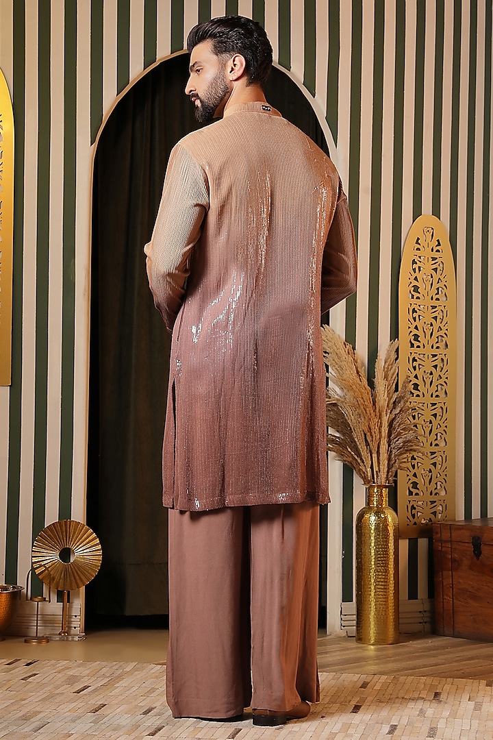 Rose Pink Sequin Georgette Thread Embroidered Kurta Set by Soniya G Men at Pernia's Pop Up Shop
