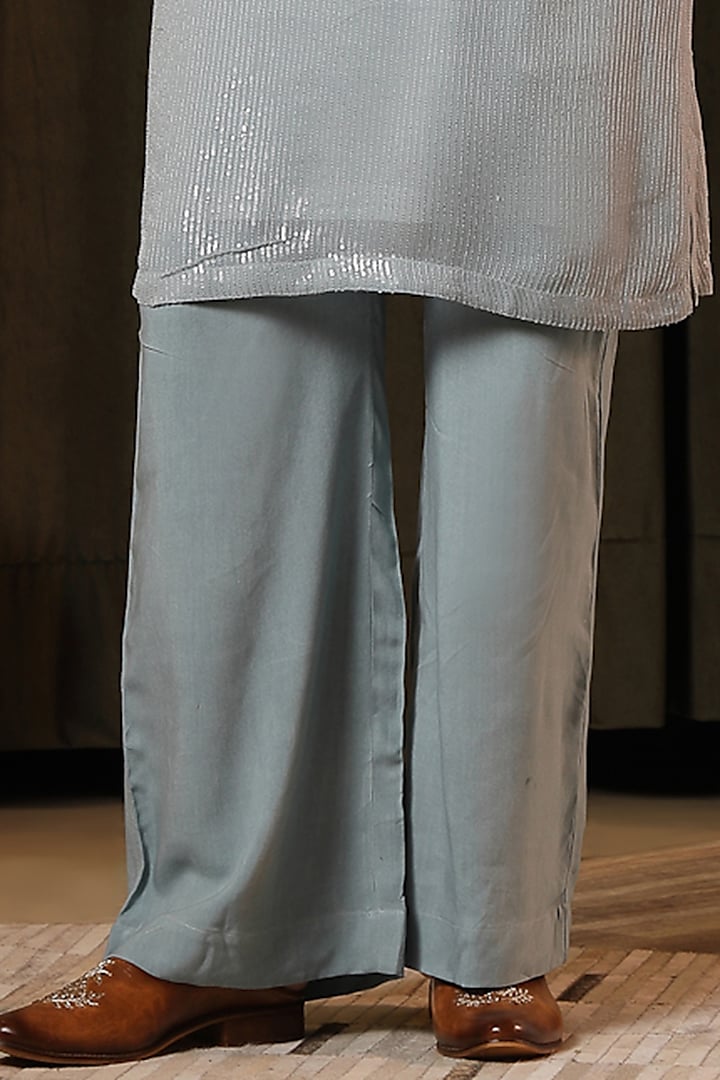 Ice Blue Sequins Georgette Mirror Work Kurta Set by Soniya G Men at Pernia's Pop Up Shop