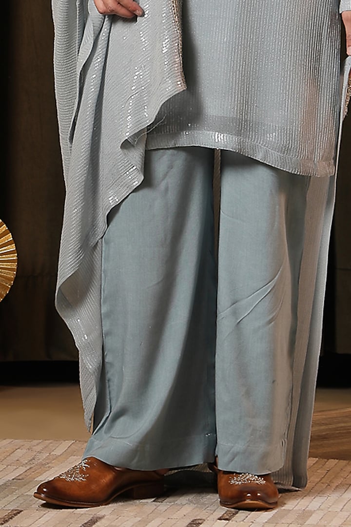 Ice Blue Sequins Georgette Mirror Work Kurta Set by Soniya G Men at Pernia's Pop Up Shop