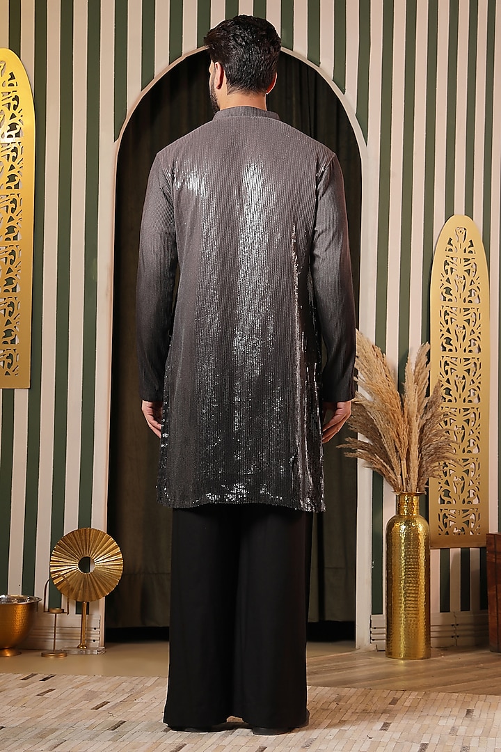 Midnight Black Sequins Georgette Embroidered Kurta Set by Soniya G Men at Pernia's Pop Up Shop