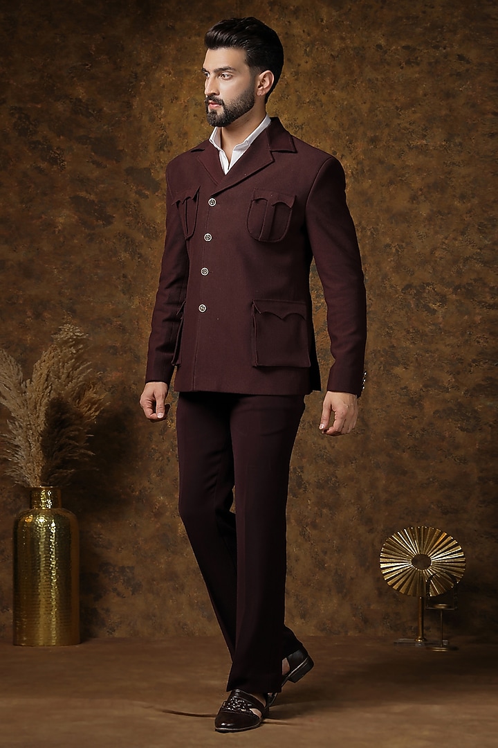 Wine Cotrise Jacket Set by Soniya G Men at Pernia's Pop Up Shop