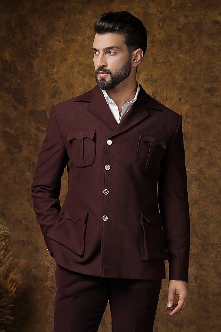 Wine Cotrise Jacket Set by Soniya G Men at Pernia's Pop Up Shop