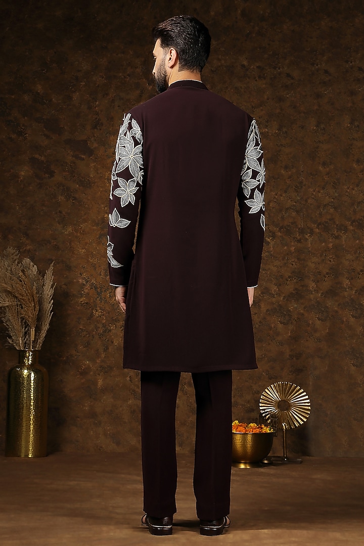 Brown Japanese Fabric Threadwork Kurta Set by Soniya G Men at Pernia's Pop Up Shop