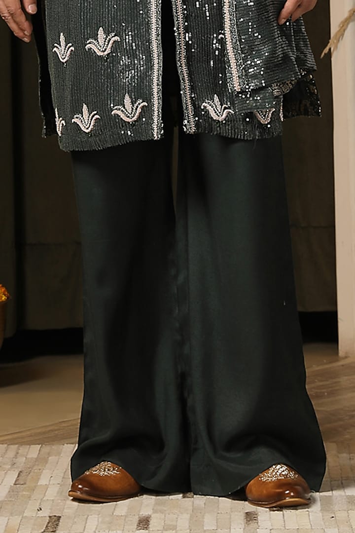 Deep Forest Green Sequins Georgette Embroidered Kurta Set by Soniya G Men at Pernia's Pop Up Shop