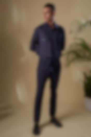 Deep Blue Cotton Lycra Pant Set by Soniya G Men at Pernia's Pop Up Shop