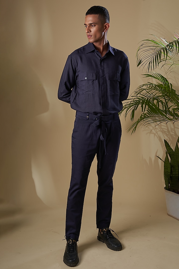 Deep Blue Cotton Lycra Pant Set by Soniya G Men at Pernia's Pop Up Shop