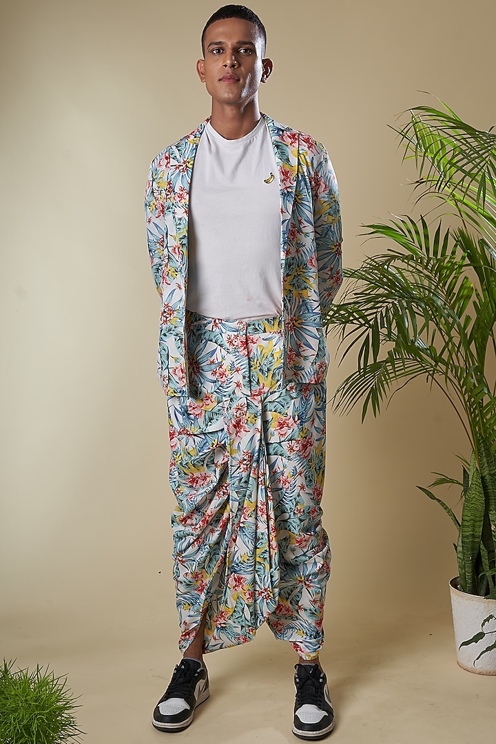 Multi-Colored Cotton Tropical Printed Jacket Set by Soniya G Men