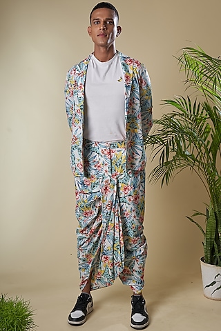 Multi-Colored Cotton Tropical Printed Jacket Set by Soniya G Men