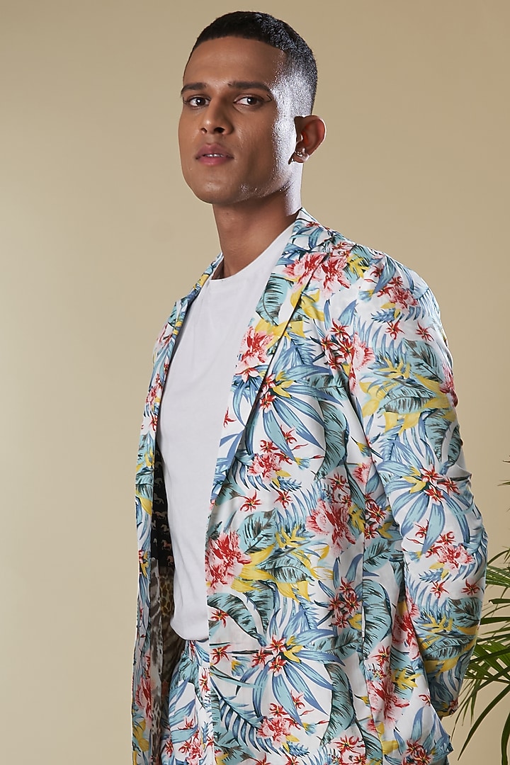 Multi-Colored Cotton Tropical Printed Jacket Set by Soniya G Men at Pernia's Pop Up Shop