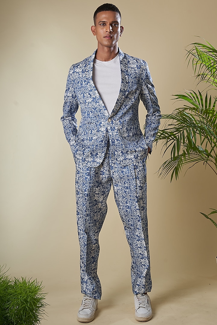 Powder Blue Printed Pant Set by Soniya G Men