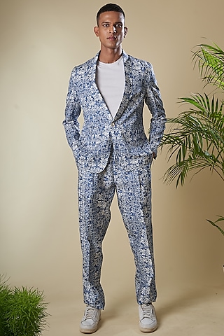 Powder Blue Printed Pant Set by Soniya G Men