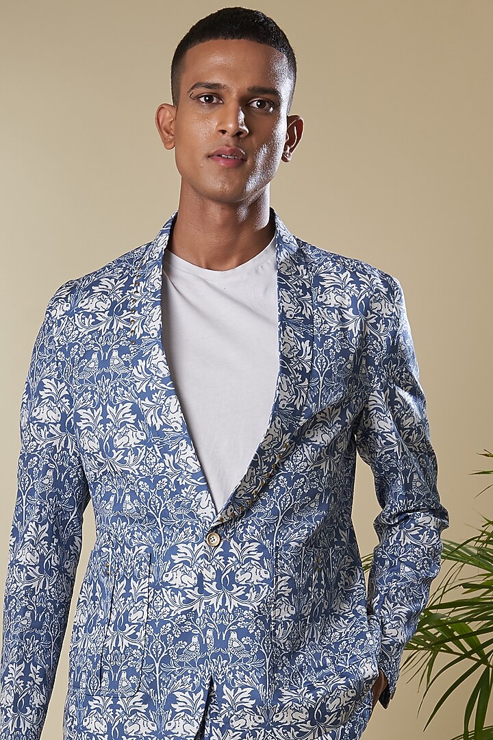 Powder Blue Printed Pant Set by Soniya G Men at Pernia's Pop Up Shop