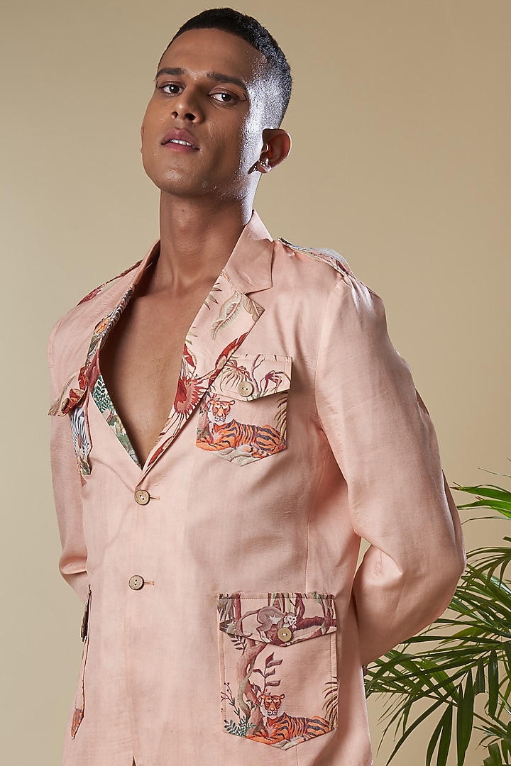 Peach Cotton Silk Cargo Pant Set  by Soniya G Men at Pernia's Pop Up Shop