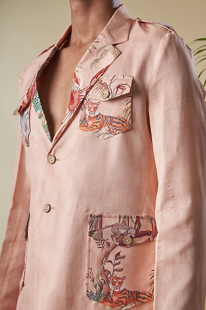 Peach Cotton Silk Cargo Pant Set  by Soniya G Men at Pernia's Pop Up Shop