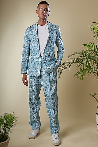 Sky Blue Printed Pant Set by Soniya G Men