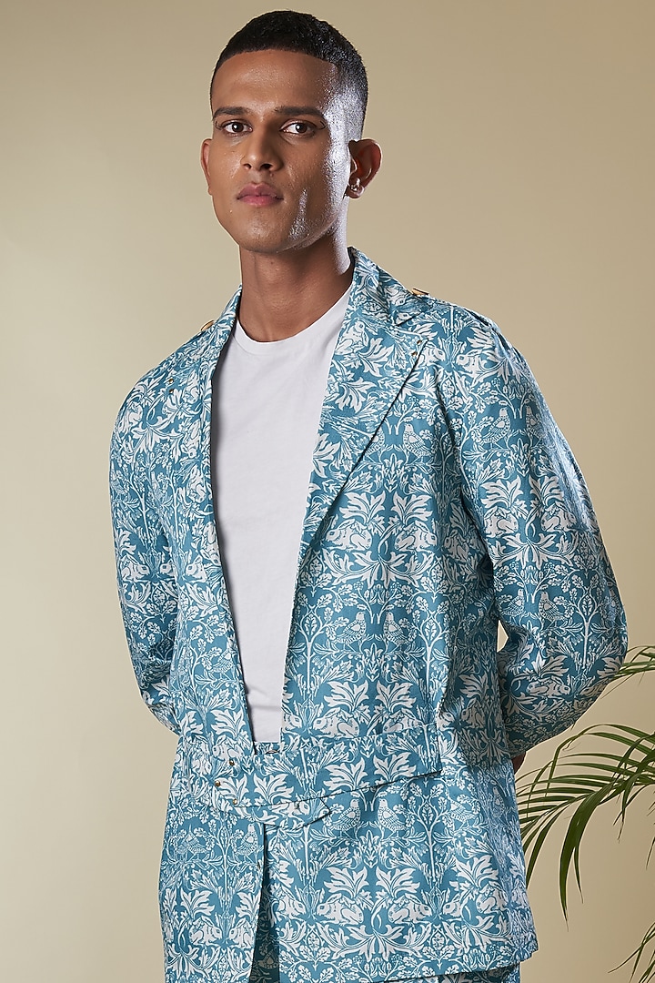 Sky Blue Printed Pant Set by Soniya G Men at Pernia's Pop Up Shop
