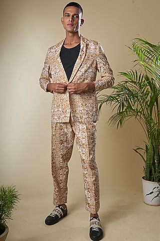 Brown Printed Pant Set by Soniya G Men