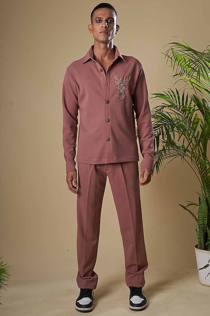Pastel Pink Cotton Lycra Pant Set by Soniya G Men