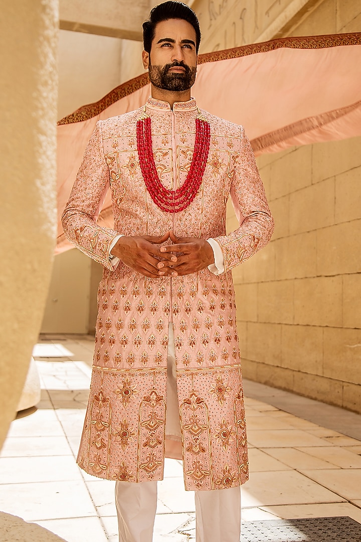 Pink Embroidered Groom Sherwani Set by Soniya G Men at Pernia's Pop Up Shop