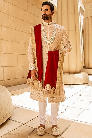 Rose Gold Sherwani Set With Accessories by Soniya G Men