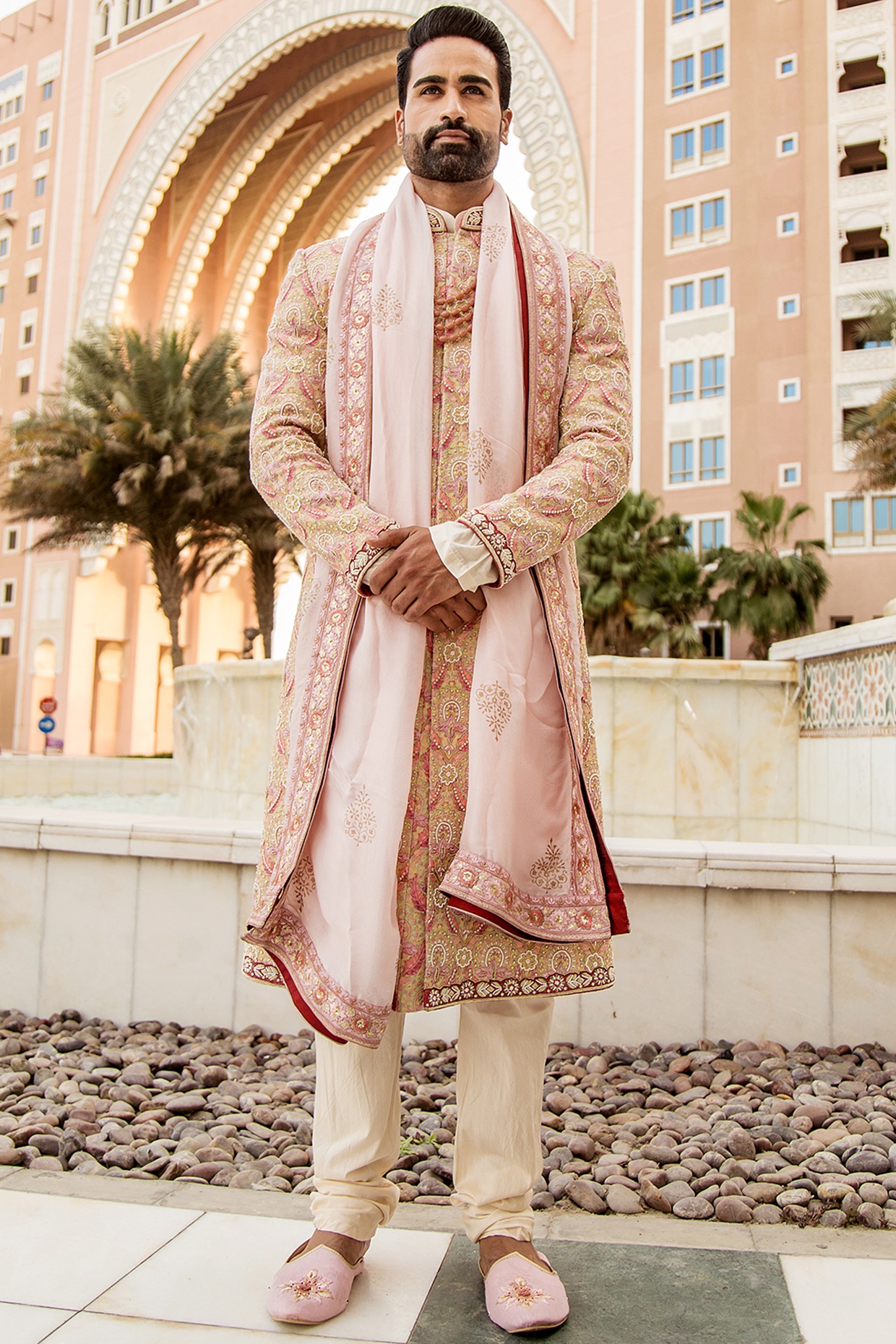 Multi Colored Groom Sherwani Set With Mala by Soniya G Men at Pernia s Pop Up Shop 2024