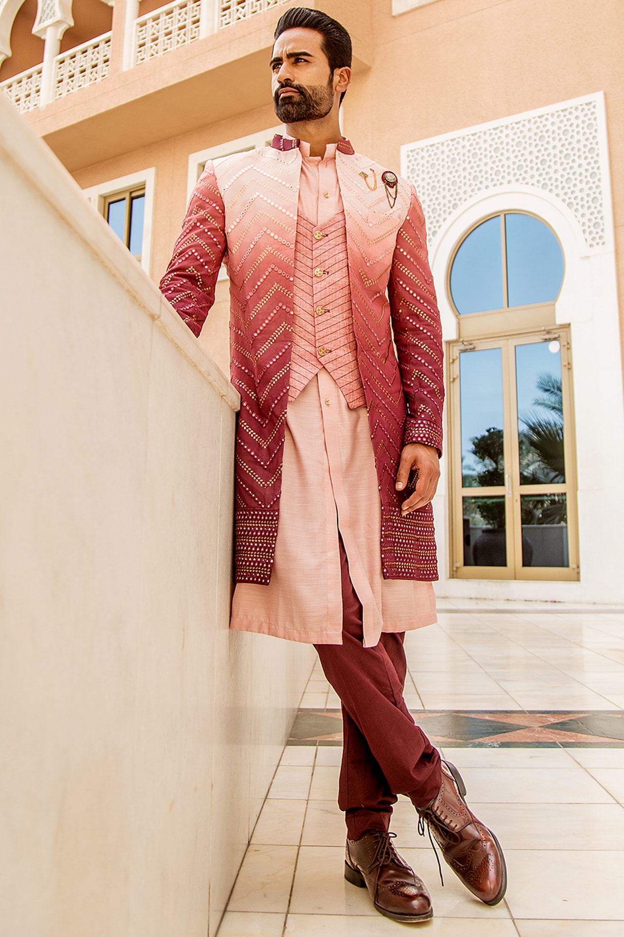 Dark Turquoise Designer Nehru Jacket Set For Wedding