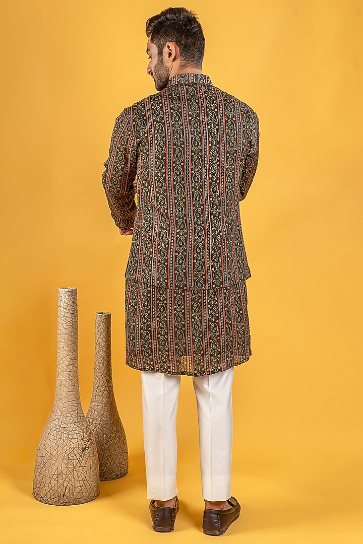 Brown Silk Printed Bundi Jacket Set by Soniya G Men at Pernia's Pop Up Shop