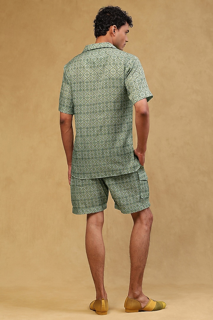 Bottle Green Cotton Satin Printed Co-Ord Set by Soniya G Men at Pernia's Pop Up Shop