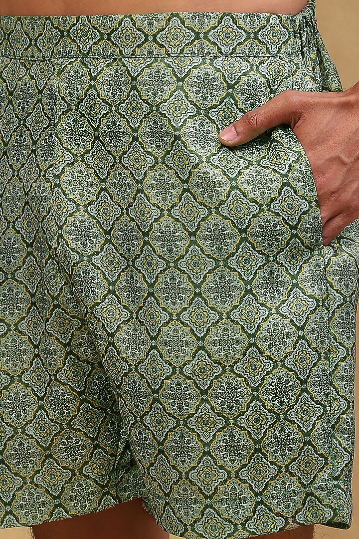 Bottle Green Cotton Satin Printed Co-Ord Set by Soniya G Men at Pernia's Pop Up Shop