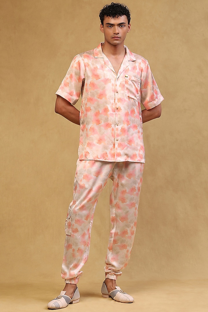 Rose Pink Cotton Satin Printed Co-Ord Set by Soniya G Men