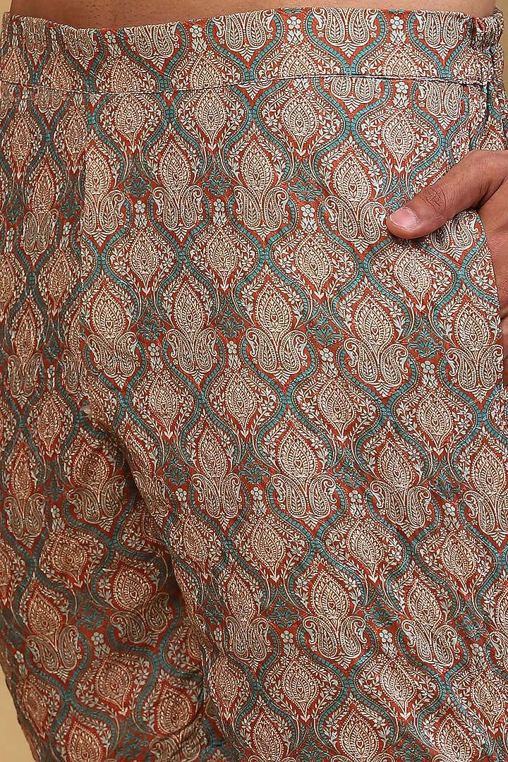 Rust Cotton Satin Printed Co-Ord Set by Soniya G Men at Pernia's Pop Up Shop