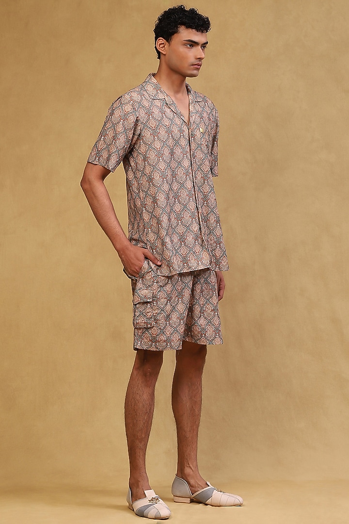 Rust Cotton Satin Printed Co-Ord Set by Soniya G Men at Pernia's Pop Up Shop