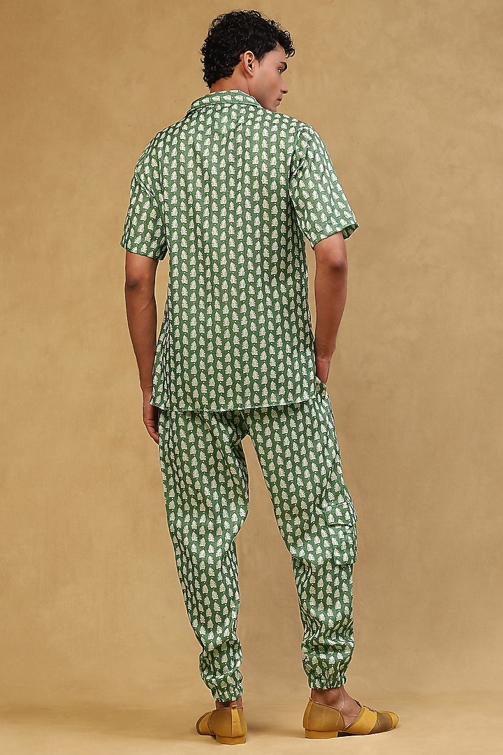 Emerald Green Cotton Satin Printed Co-Ord Set by Soniya G Men at Pernia's Pop Up Shop