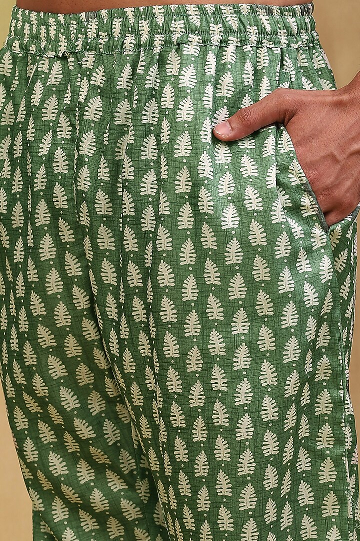 Emerald Green Cotton Satin Printed Co-Ord Set by Soniya G Men at Pernia's Pop Up Shop