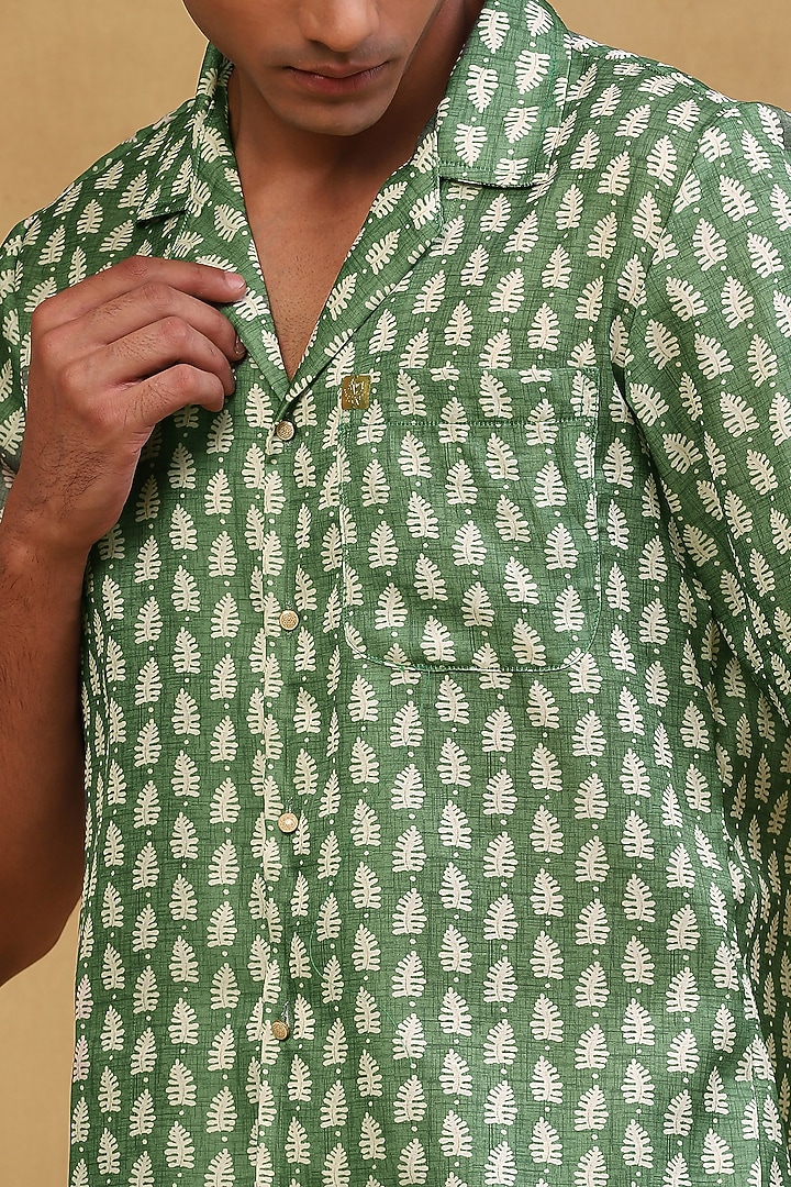 Emerald Green Cotton Satin Printed Co-Ord Set by Soniya G Men at Pernia's Pop Up Shop