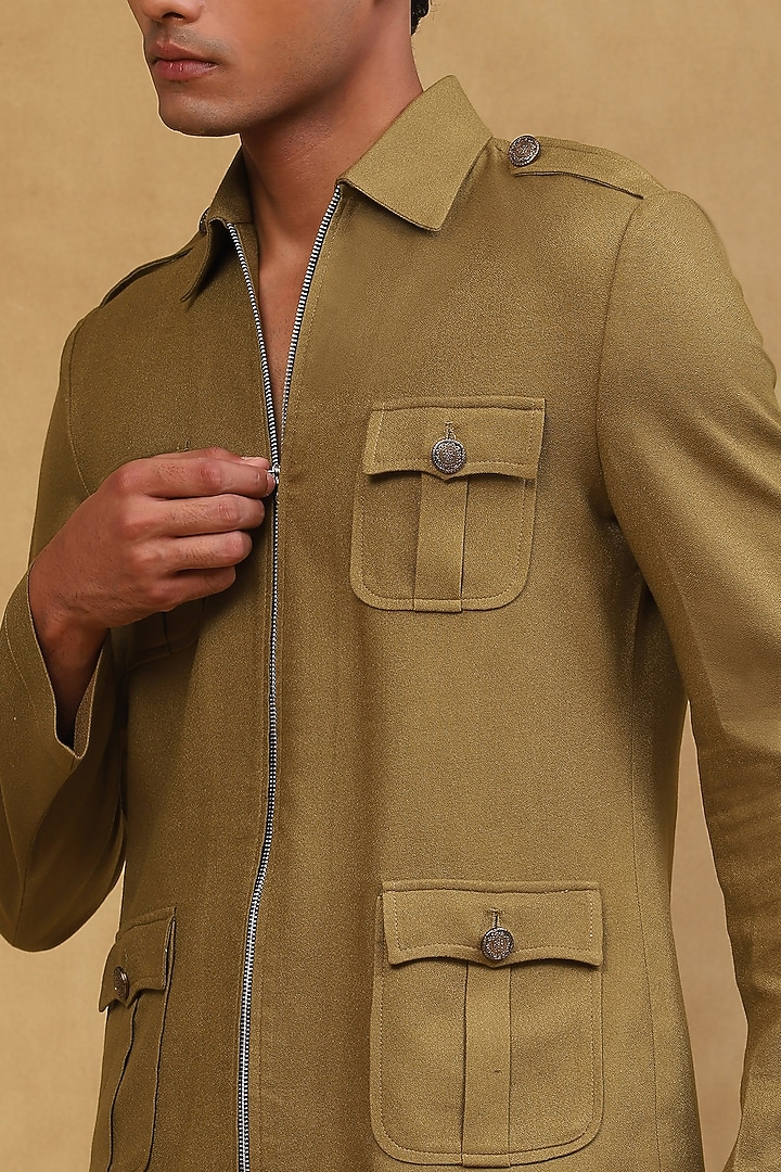 Olive Green Crepe Co-Ord Set by Soniya G Men at Pernia's Pop Up Shop