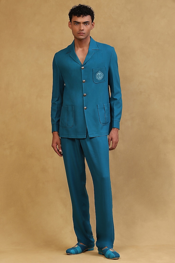 Turquoise Crepe Co-Ord Set by Soniya G Men at Pernia's Pop Up Shop