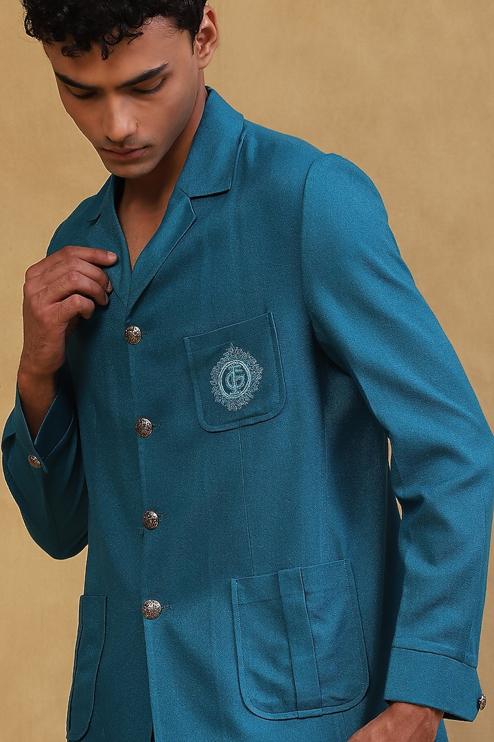 Turquoise Crepe Co-Ord Set by Soniya G Men at Pernia's Pop Up Shop