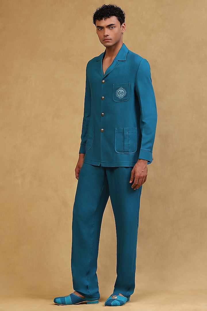 Turquoise Crepe Co-Ord Set by Soniya G Men at Pernia's Pop Up Shop